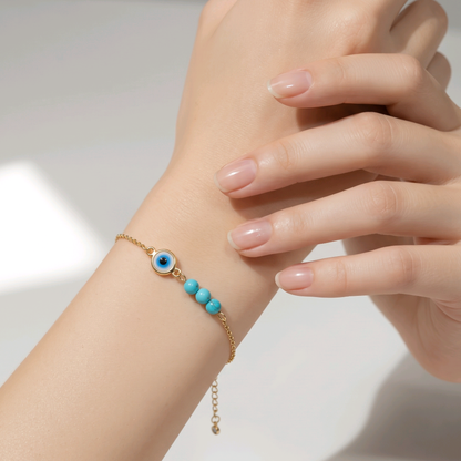 Bracelet Œil Protecteur & Turquoise – Charme du Regard en acier inoxydable  - Alberto Bijoux