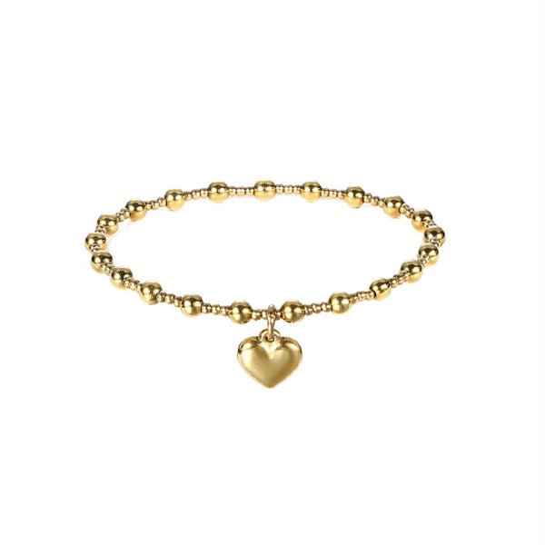 Cœur d’Or – Bracelet Élastique à Perles avec Pendentif - Alberto Bijoux