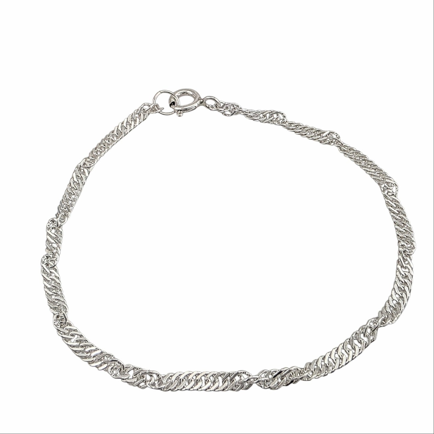 Bracelet maille torsadée argent sterling 925 3.3mm 7.5 pouces fermoir spring ring