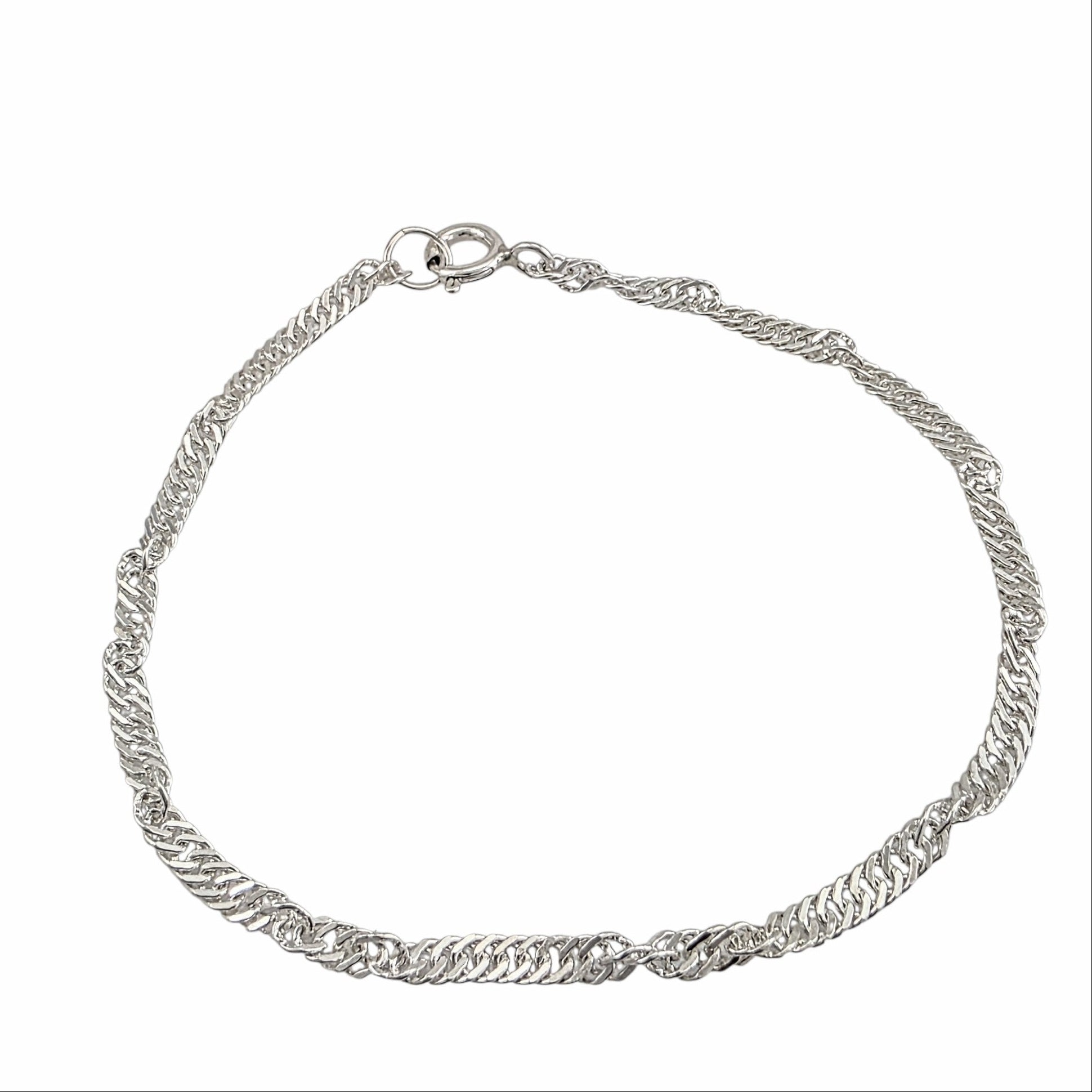 Bracelet maille torsadée argent sterling 925 3.3mm 7.5 pouces fermoir spring ring