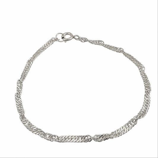 Bracelet maille torsadée argent sterling 925 3.3mm 7.5 pouces fermoir spring ring