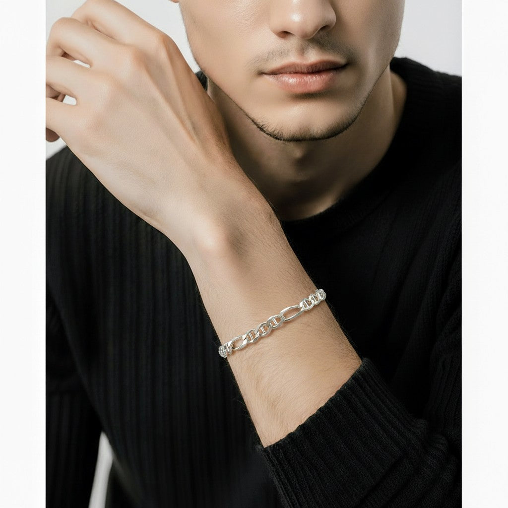 Bracelet chaîne Figaro Mariner en argent sterling 925 8mm fabriqué en Italie