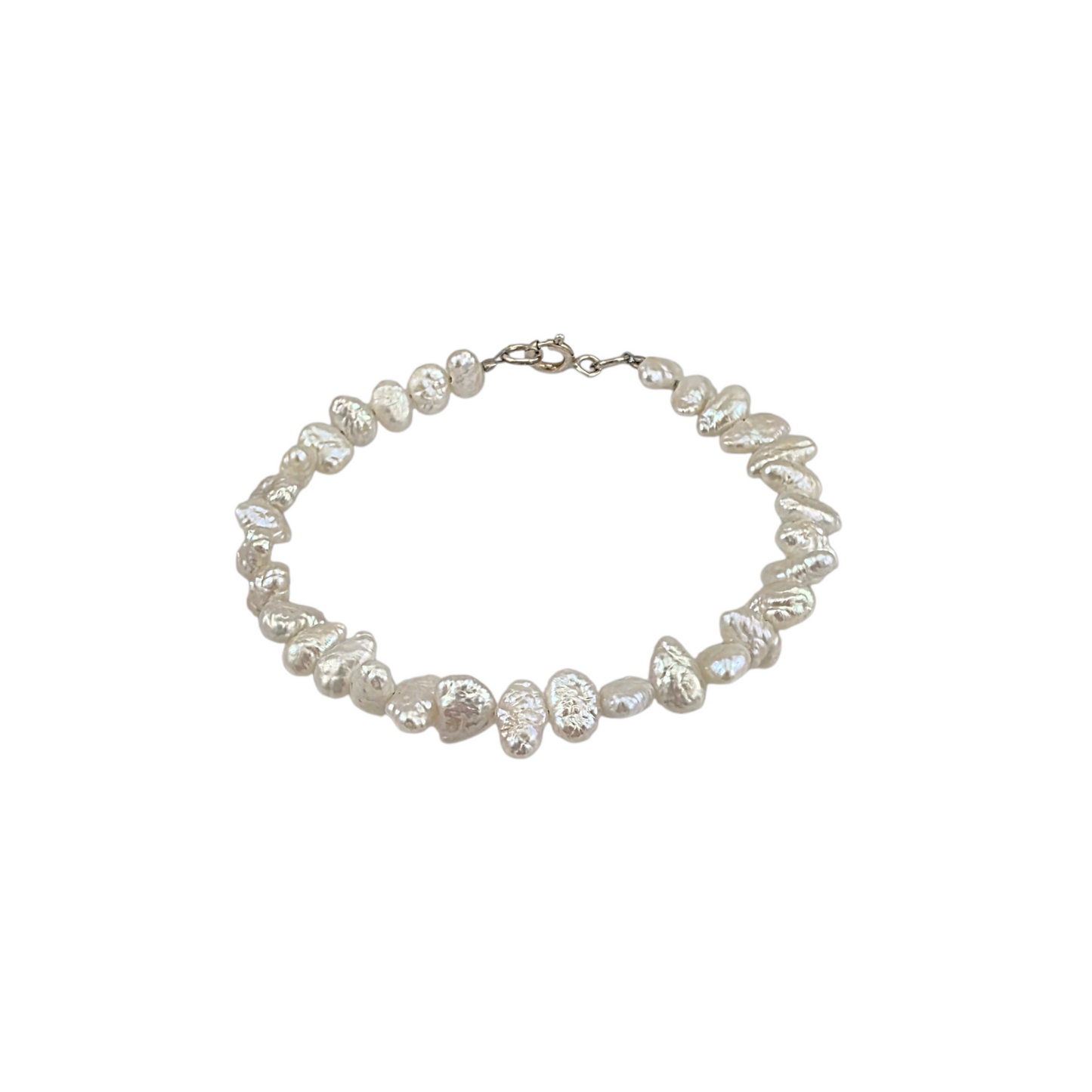 Bracelet perles baroques d'eau douce 8.75mm fermoir argent sterling 7.5 pouces blanc nacré
