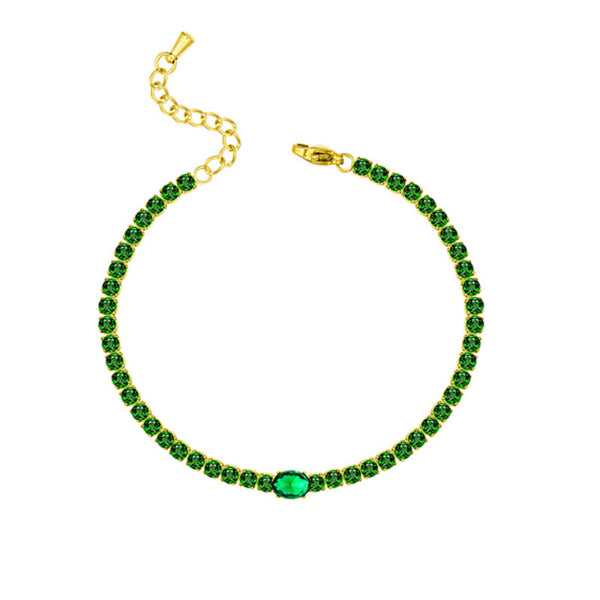 Bracelet tennis doré pour femme orné de pierres vertes façon émeraude, au style chic et raffiné – Alberto Bijoux