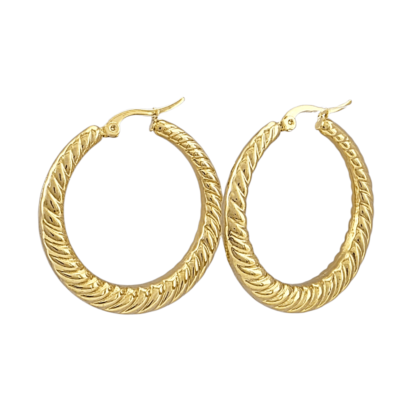 Boucles d'oreilles créoles dorées 38mm - Design corde torsadée en acier doré - Alberto Bijoux