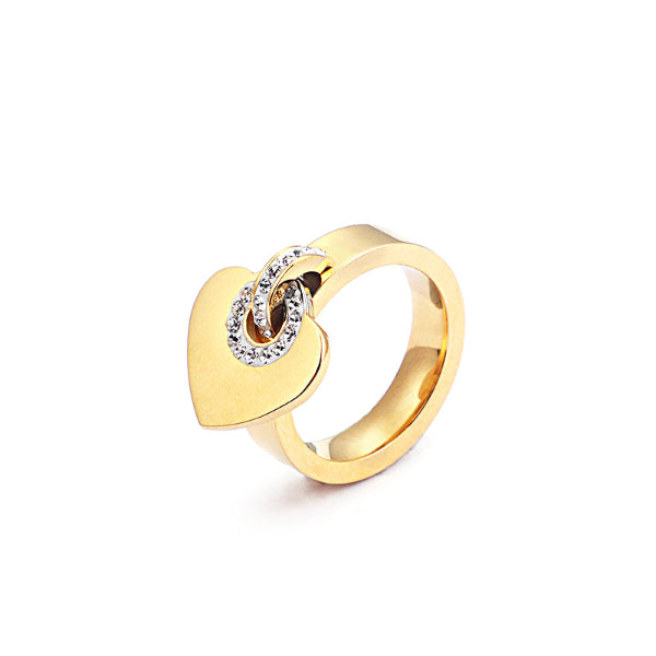 Bague en acier avec cœur zircon – Cadenas d’Amour par Alberto Bijoux