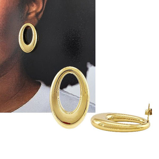 Boucles d’oreilles dorées en acier inoxydable – Ovales élégantes 37x23 mm - Alberto Bijoux