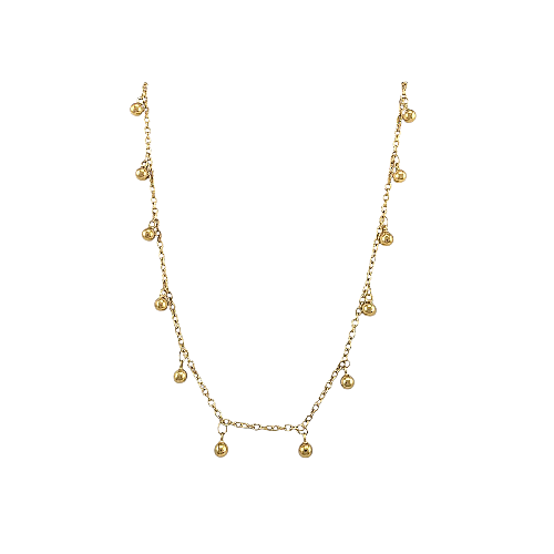 Collier doré à petites pampilles rondes mobiles en acier inoxydable sur fond blanc