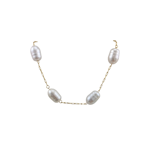 Bracelet doré avec perles baroques blanches, chaîne fine, disponible en 7 et 8 pouces