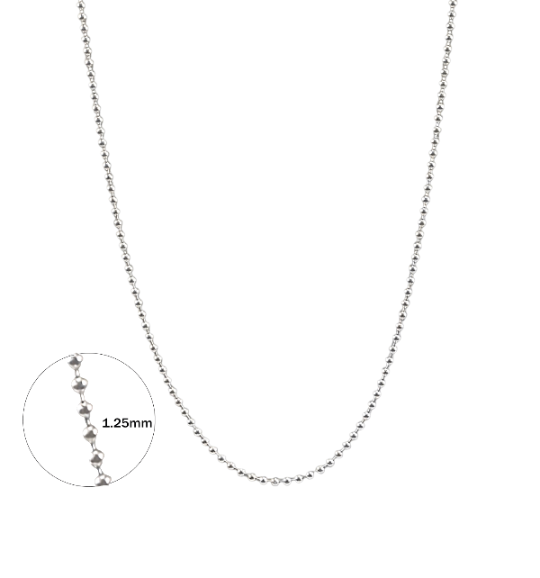 Collier chaîne argent sterling boules 1.25mm - Longueurs 16 à 20 pouces - Alberto Bijoux