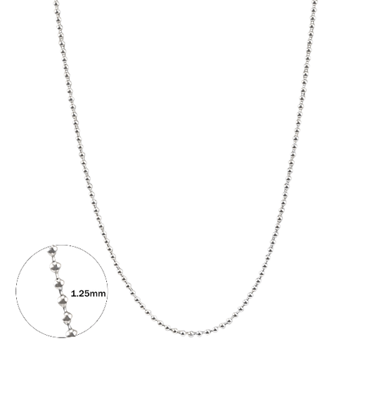 Collier chaîne argent sterling boules 1.25mm - Longueurs 16 à 20 pouces - Alberto Bijoux
