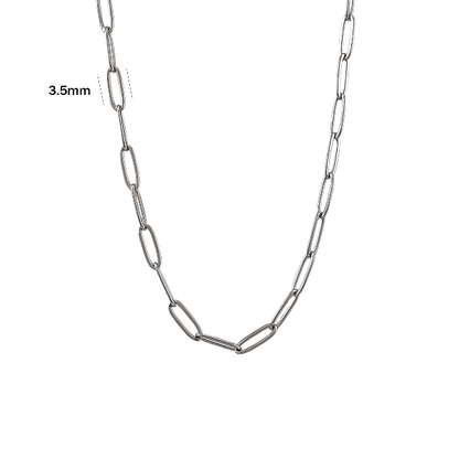 Collier chaîne acier inoxydable paperclip 3.5mm - Longueurs 16 à 22 pouces - Alberto Bijoux