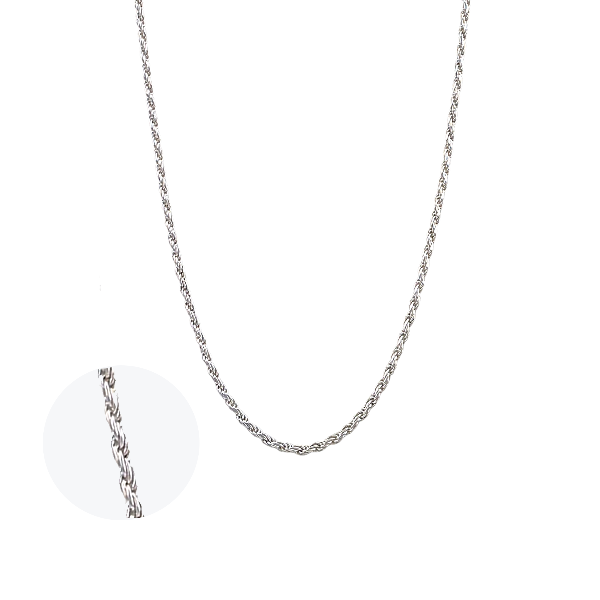 Collier chaîne torsadée en argent sterling 1.65mm avec structure rope et finition brillante, détail agrandi de la torsade sur fond blanc