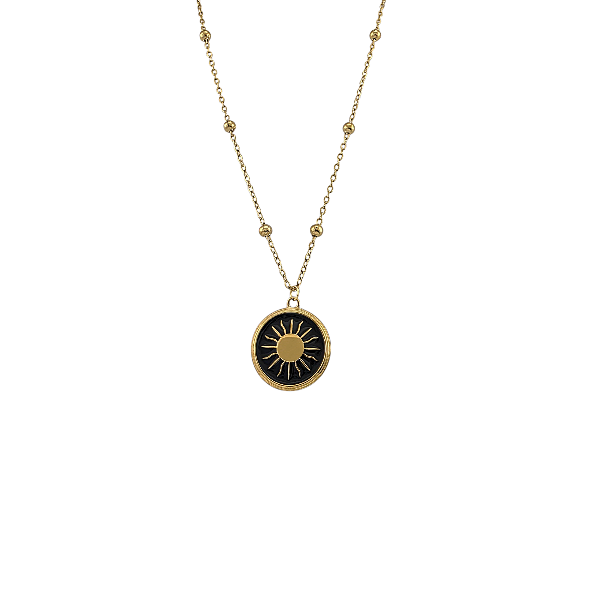 Collier pendentif soleil rond 20 mm en acier inoxydable doré – Alberto Bijoux Montréal
