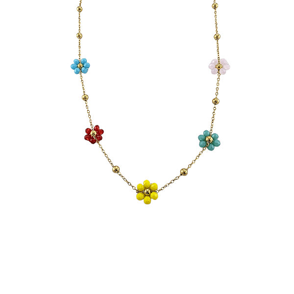 Collier fleurs cristal multicolores – Chaîne dorée - Alberto Bijoux