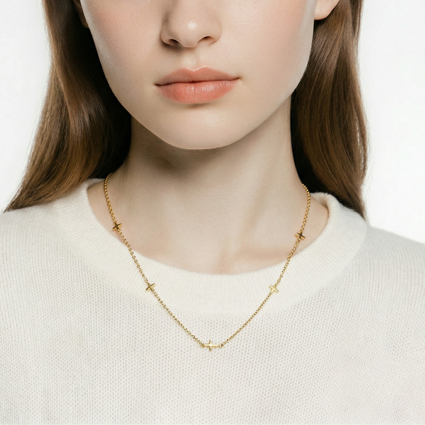Chaîne Célia – Croix Minimalistes Dorées - Alberto Bijoux