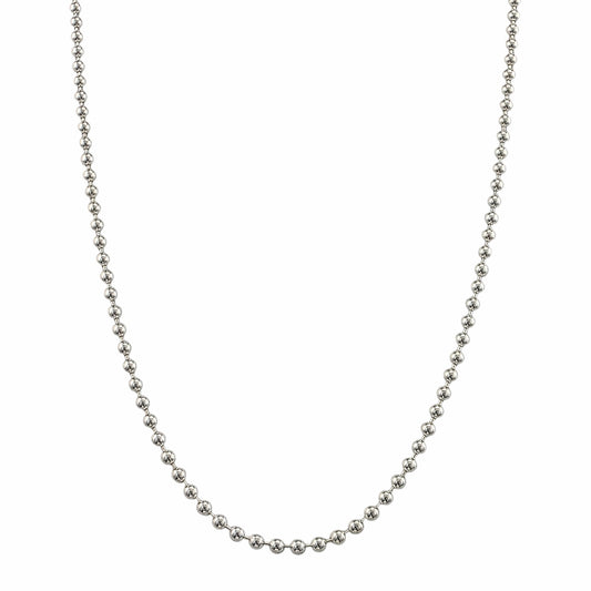 Chaîne billes en argent sterling 925 de 2.5mm avec sphères polies uniformes et brillantes sur fond blanc