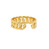 Bague dorée ouverte avec motif chaîne stylisé, posée sur fond blanc
