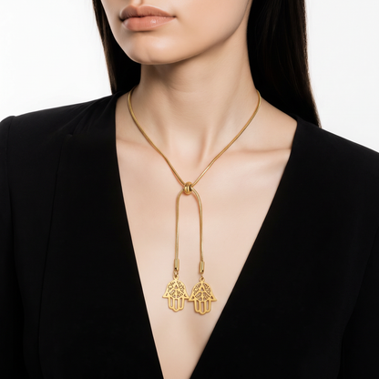 Collier “Double Hamsa Doré” – Protection et élégance en Acier inoxydable - Alberto Bijoux