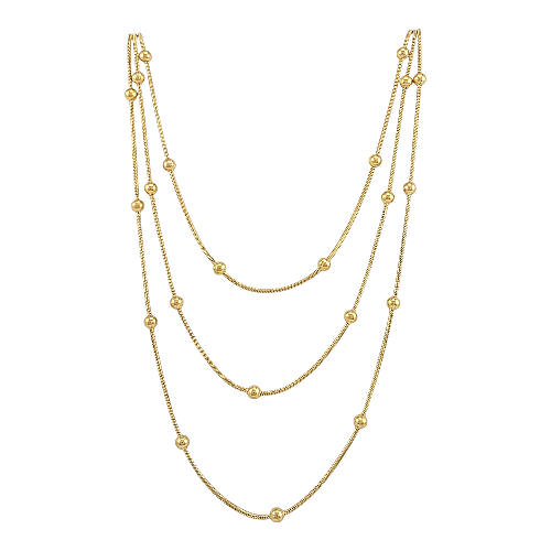 Collier doré trois rangs avec perles dorées en acier inoxydable, longueur 17 pouces