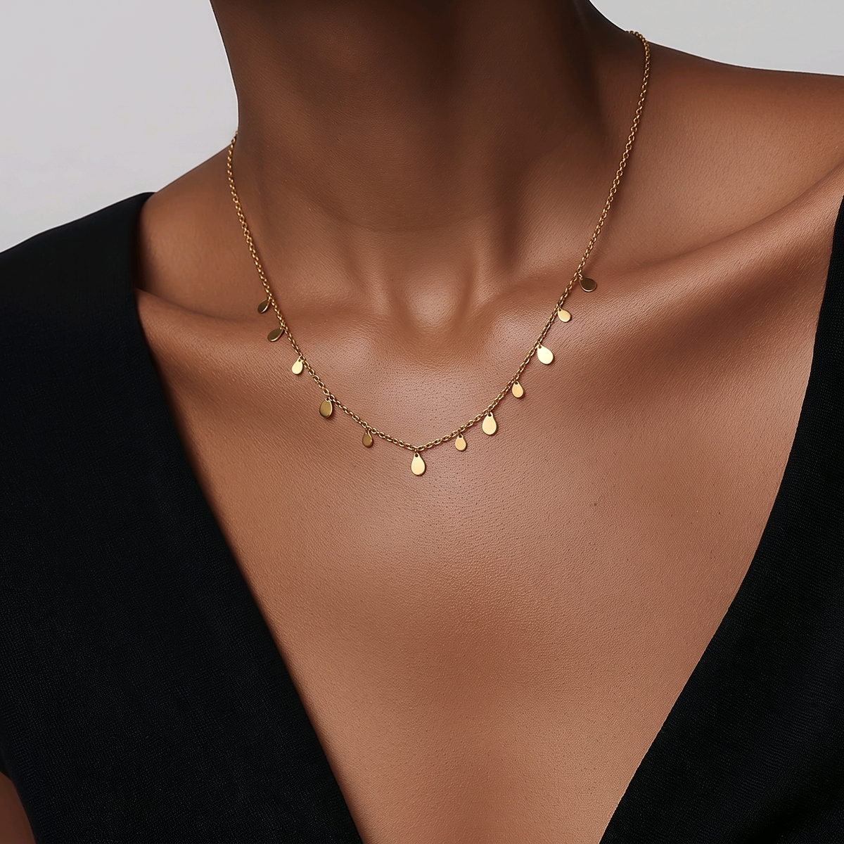 Collier “Pluie d'Or” – Chaîne Dorée & Gouttes Pendantes en acier inoxydable  - Alberto Bijoux