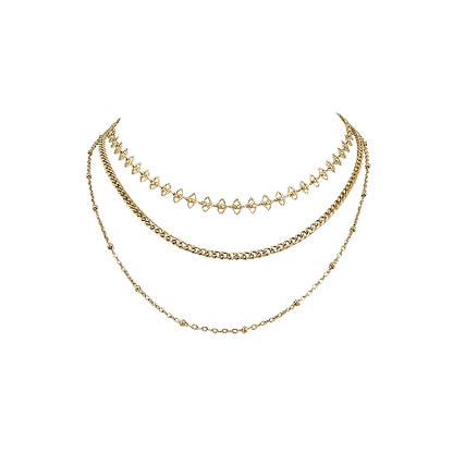 Collier “Queen Vibe” – Multi - Chaînes Dorées et Triangles Texturés - Alberto Bijoux