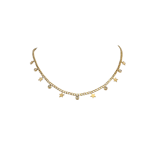 Collier doré avec breloques étoiles et strass en acier inoxydable