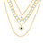 Collier doré avec pendentif œil bleu et pierres turquoises, style protecteur et spirituel, présenté sur fond blanc