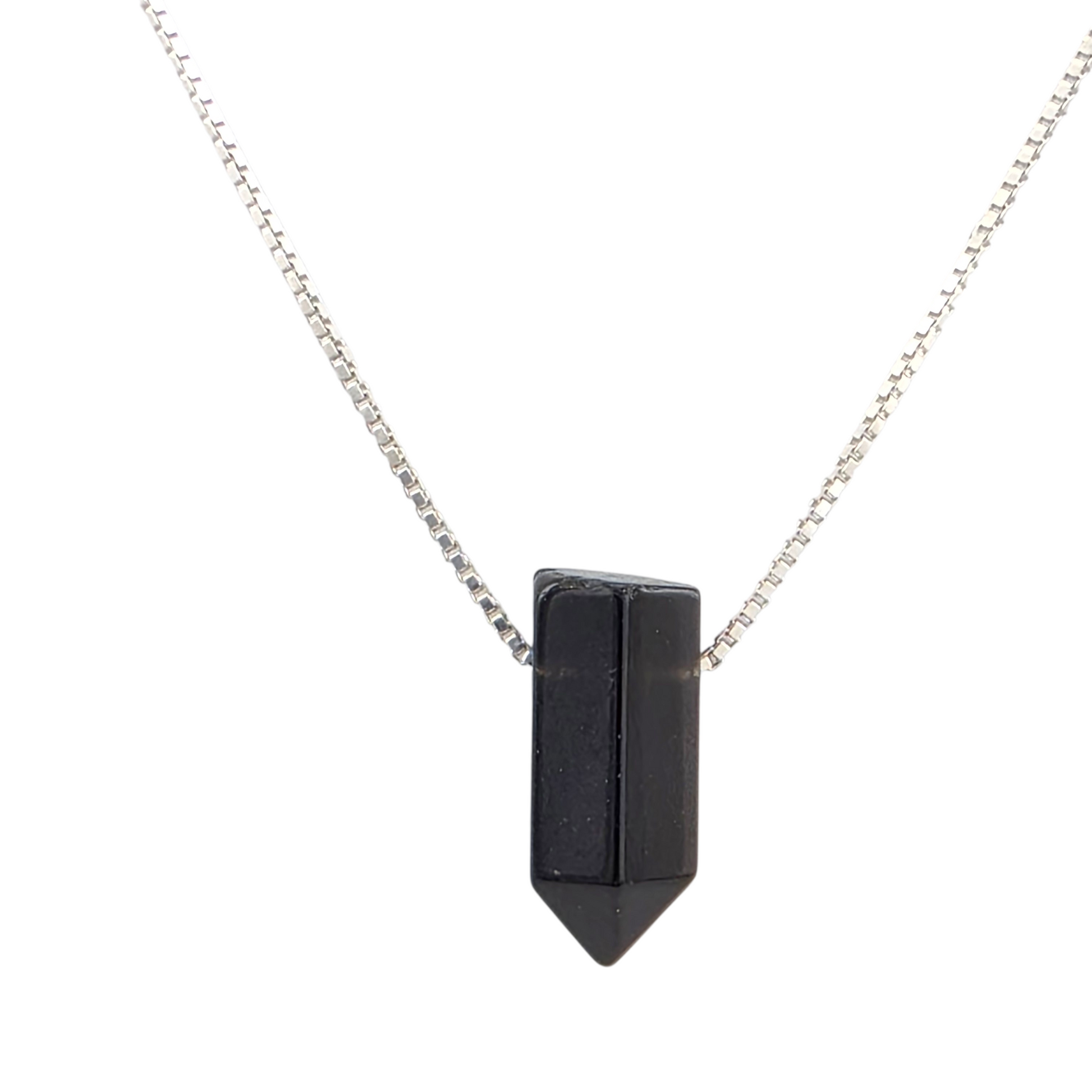 Collier onyx noir pendentif pointe cristal naturel chaîne argent sterling