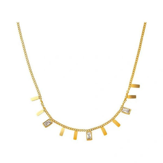 Collier “Rayna” – Chaîne Dorée & Pampilles Rectangle Zircon - Alberto Bijoux
