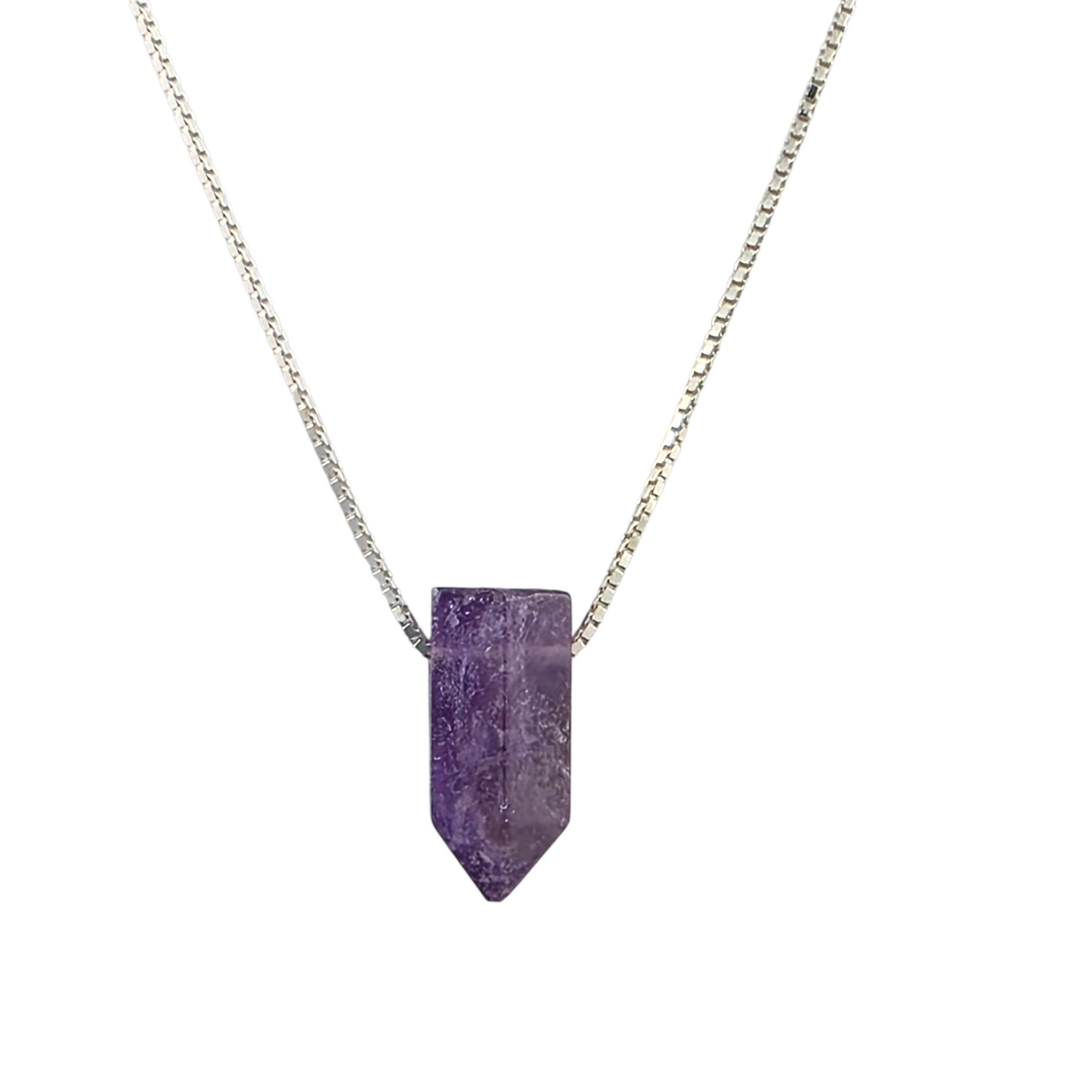 Collier améthyste violette pendentif pointe cristal naturel chaîne argent sterling