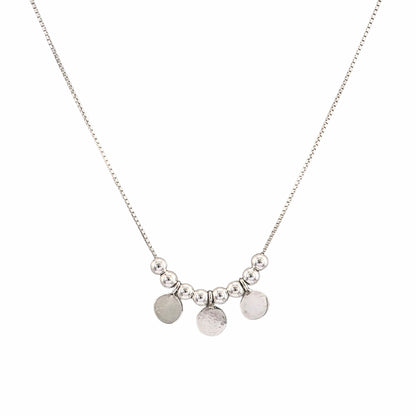 Collier perles pastilles rondes argent 925 texture martelée 16 pouces fin délicat triple disques