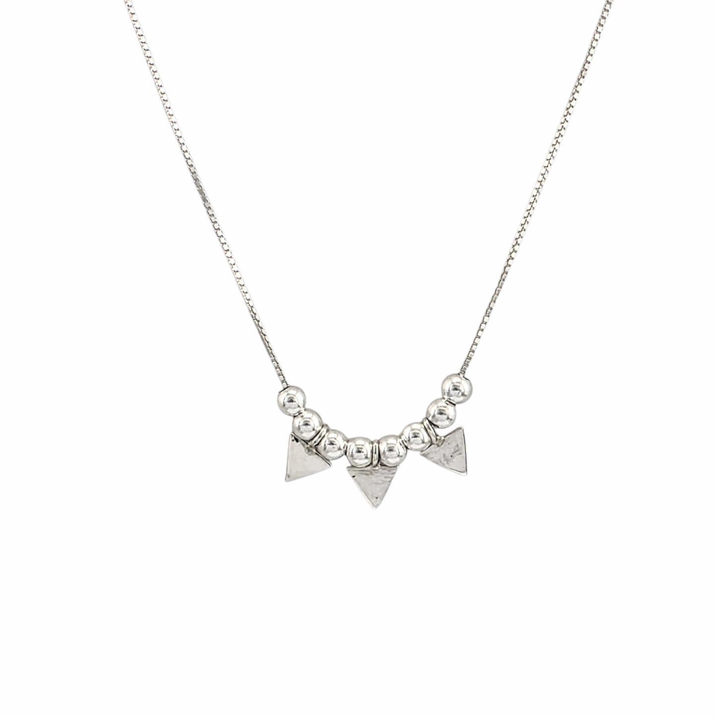 Collier perles triangles argent 925 géométrique texture martelée 16 pouces fin délicat minimaliste