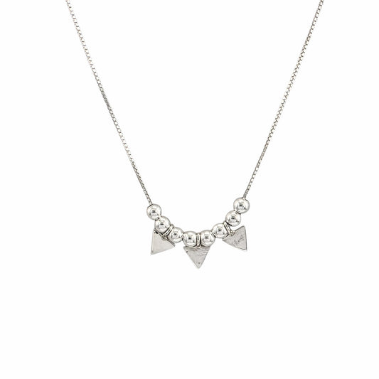 Collier perles triangles argent 925 géométrique texture martelée 16 pouces fin délicat minimaliste