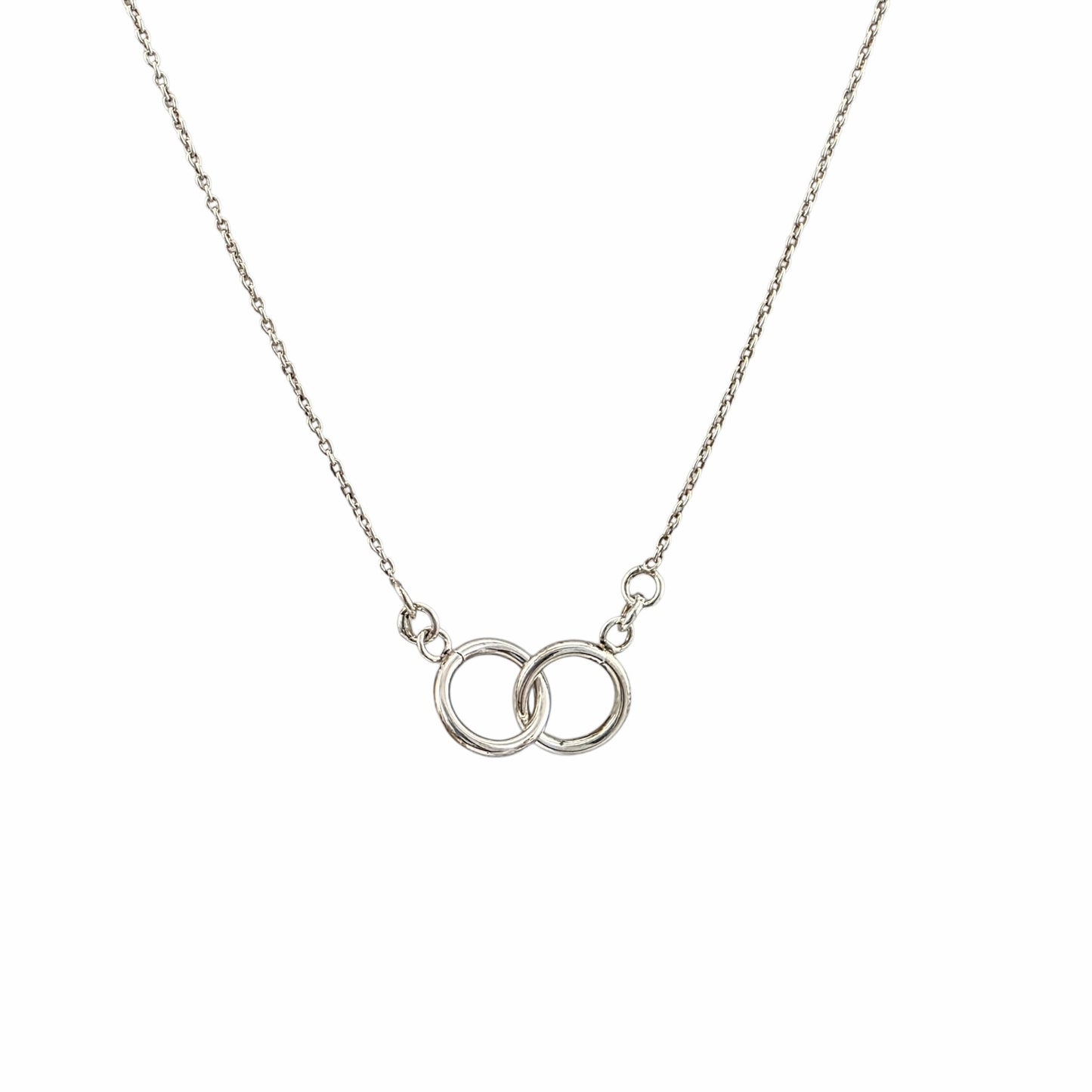 Collier double anneau argent 925 cercles entrelacés 9mm minimaliste chaîne 16 pouces