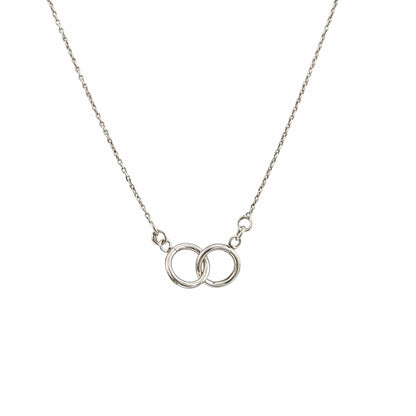 Collier double anneau argent 925 cercles entrelacés 9mm minimaliste chaîne 16 pouces