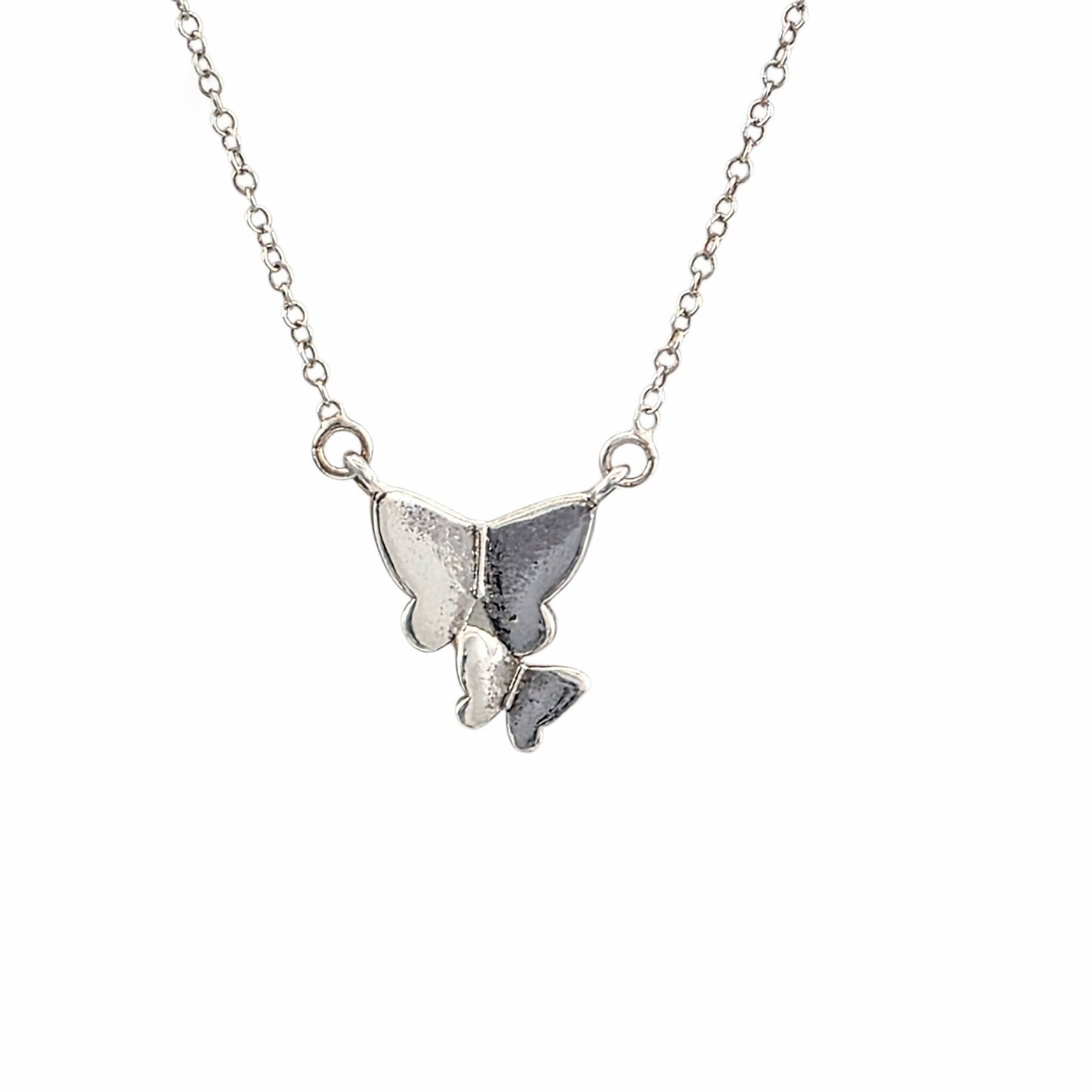 Collier double papillon argent 925 18 pouces minimaliste délicat pendentif texturé