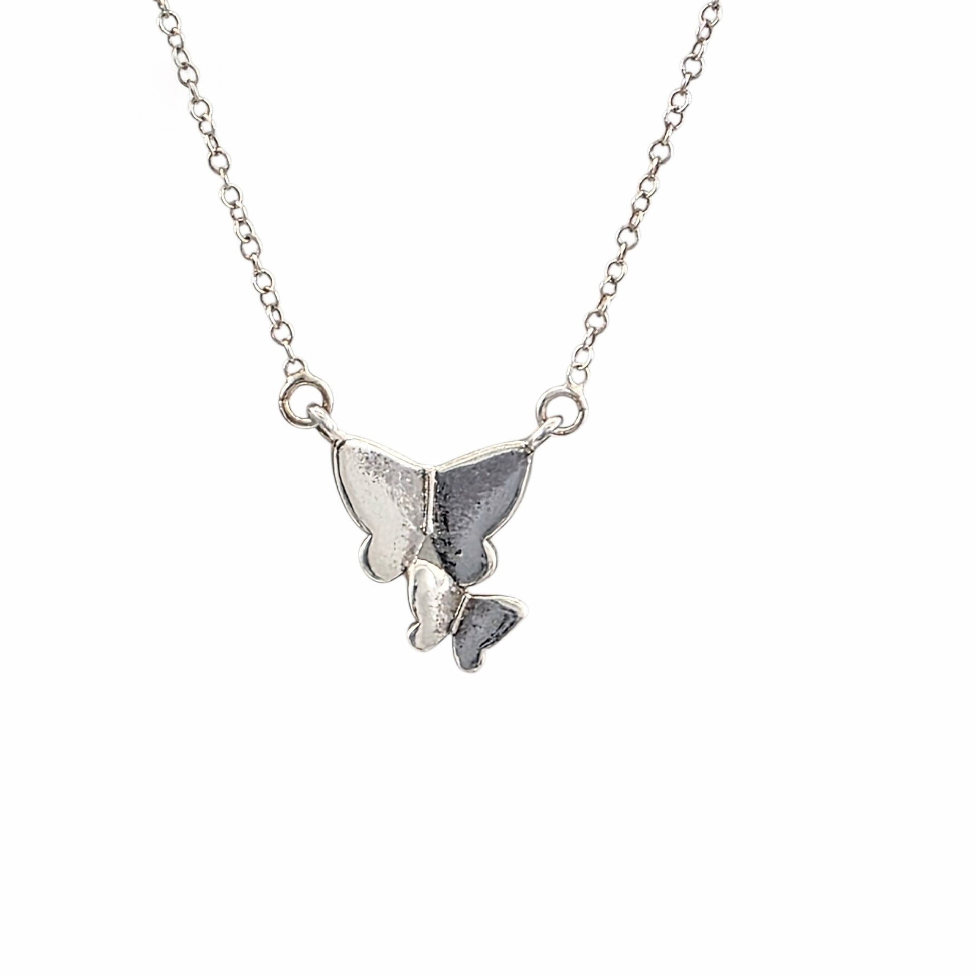 Collier double papillon argent 925 18 pouces minimaliste délicat pendentif texturé