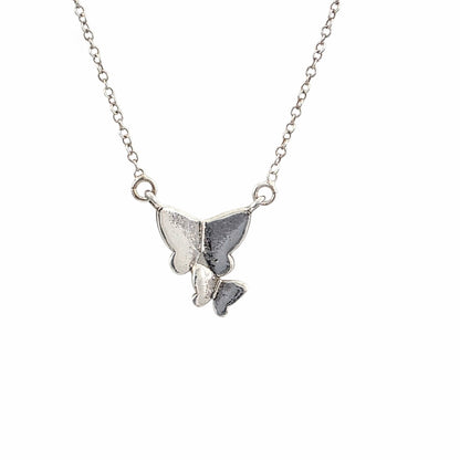 Collier double papillon argent 925 18 pouces minimaliste délicat pendentif texturé
