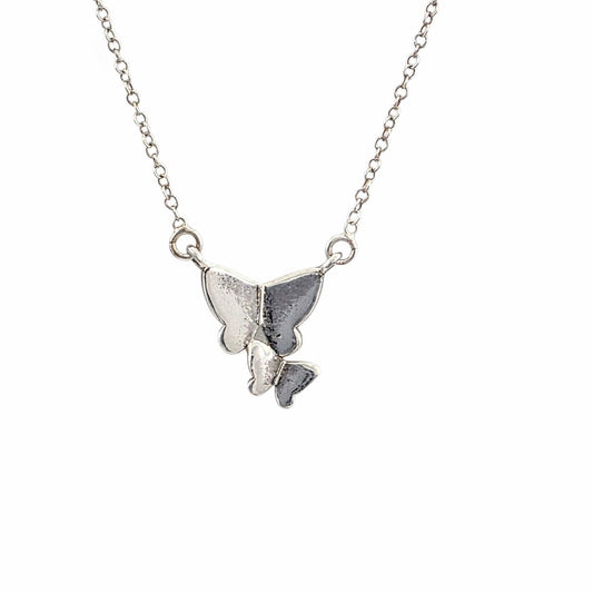 Collier double papillon argent 925 18 pouces minimaliste délicat pendentif texturé