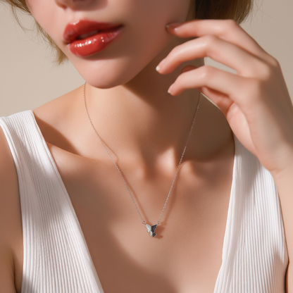 Collier double papillon argent 925 18 pouces minimaliste délicat pendentif texturé