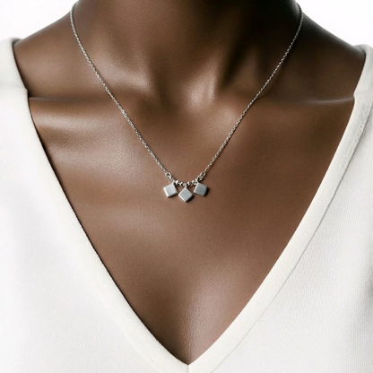 Collier triple losange pavé argent 925 16 pouces fin délicat chaîne