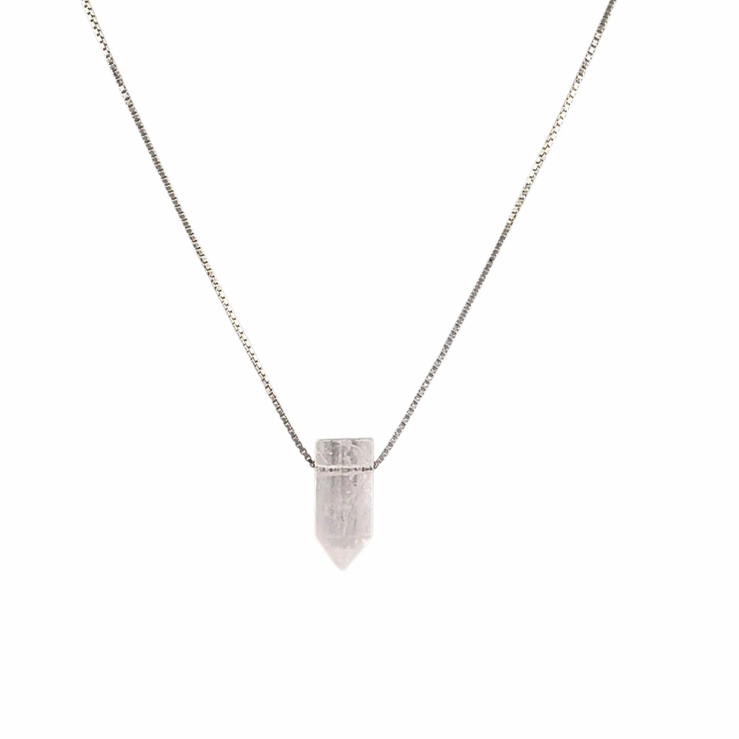 Collier Quartz clair pendentif pointe cristal naturel chaîne argent sterling