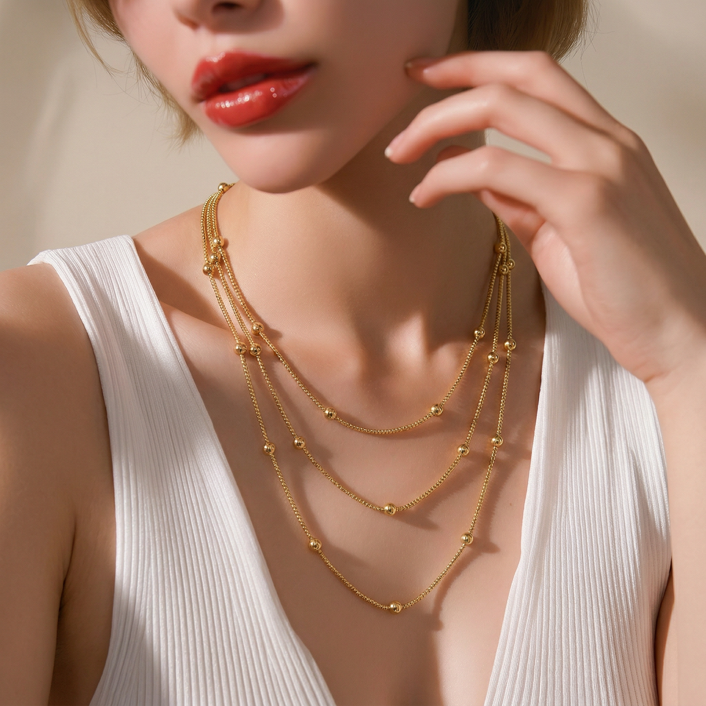 Collier “Perlita” – Multi - Rangs Doré à Billes - Alberto Bijoux