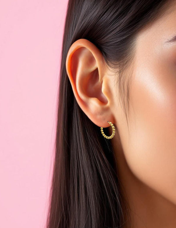 Créoles en acier inoxydable doré perles 12 mm – Alberto Bijoux Montréal