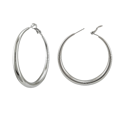 Créoles argentées en acier inoxydable 45 mm – Élégance intemporelle - Alberto Bijoux