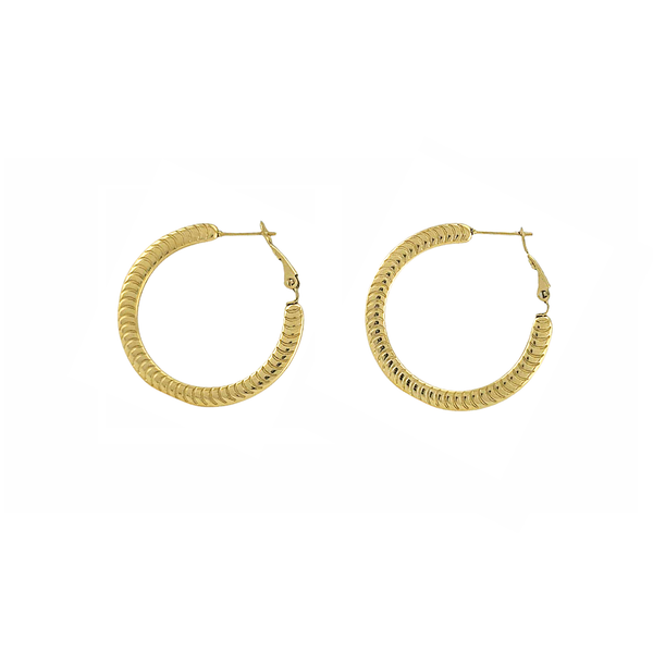 Boucles d’oreilles créoles dorées texturées cannelées 25mm en acier inoxydable
