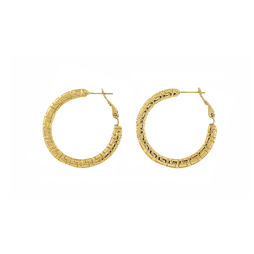 Créoles dorées avec motif grec gravé – diamètre intérieur 25mm en acier inoxydable