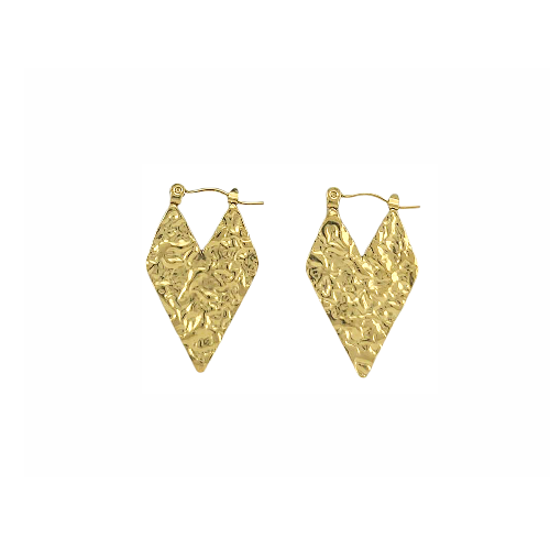 Boucles d’oreilles dorées martelées en forme de losange – acier inoxydable