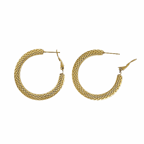 Créoles Python – Acier Doré Texturé - Alberto Bijoux